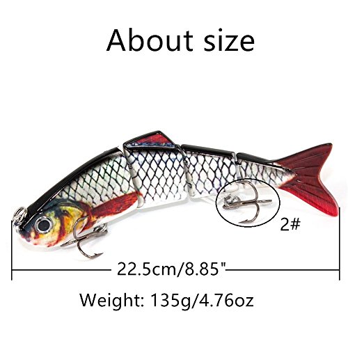 image for Sfeexun Lifelike 4 Segment Big Giant Sinking Fishing Bass Lures Artifi