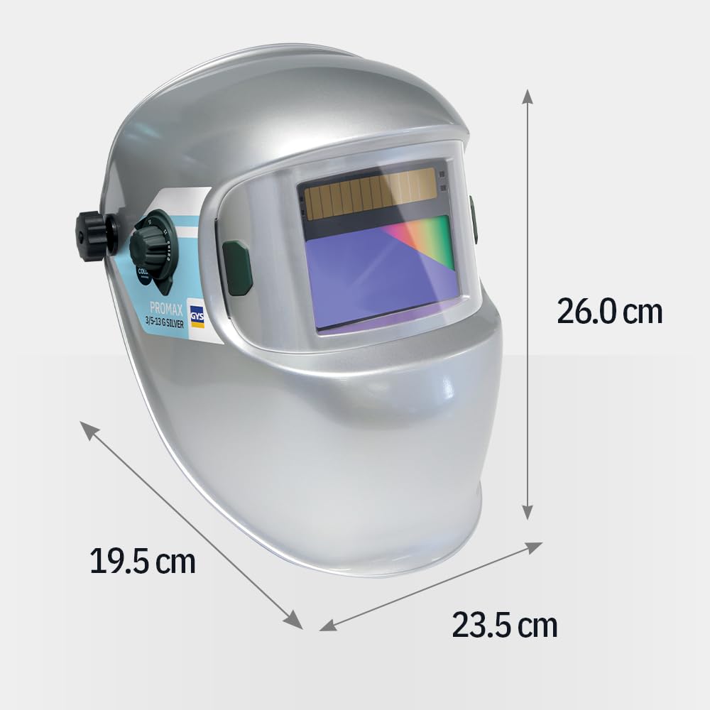 GYS, Masque de Soudage LCD PROMAX 3/5-13 G SILVER True Color, Teinte 3/5>13, Champ de Vision 100x50mm, Assombrissement Auto 0,08ms, Classe Optique 1/1/1/2, pour MMA, TIG, MIG/MAG & Meulage