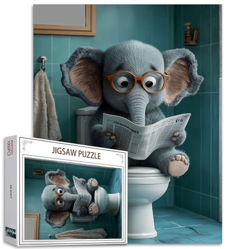 1000 Stück Elefant gehen Toilette Jigsaw Puzzles Erwachsene Tier sehen Zeitung Puzzles Wildlife gehen Toilette Puzzle herausfordernde Familie Aktivität Spiele DIY Craft Puzzle für Home Decor Geschenke