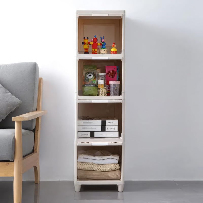 Image of flymore Organizer for Clothes /Modular Kitchen Storage Rack /Modular Wardrobe for Cloth /Space Saving Closet for Bedroom-Living Room /Stackable Cabinet /Almirah for Home(White) Pack of 1