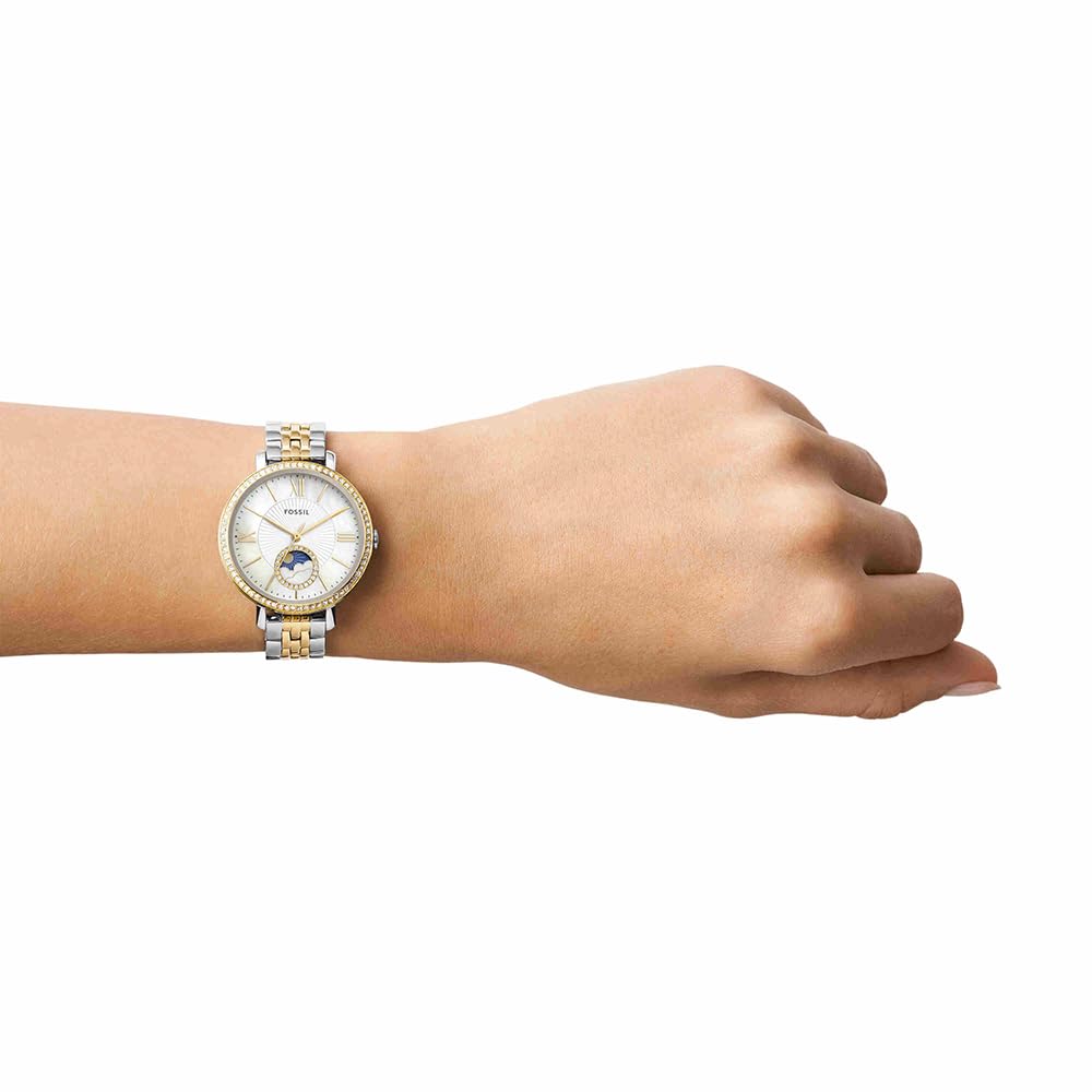 FOSSIL Orologio Jacqueline da donna, Movimento al quarzo a tre lancette con fasi lunari e cinturino in acciaio inossidabile