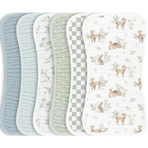 Image of Konssy Muslin Baby Burp Cloths Sets for Unisex- 6 Pack Large 100% Cotton Burping Clothes for Newborn, Baby Girls and Boys