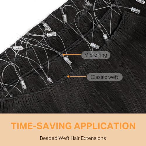 Image of DOORES 18 Inch Beaded Weft Hair Extensions Real Human Hair, Dark Brown 100g Micro Beaded Virgin Hair Weft Extensions