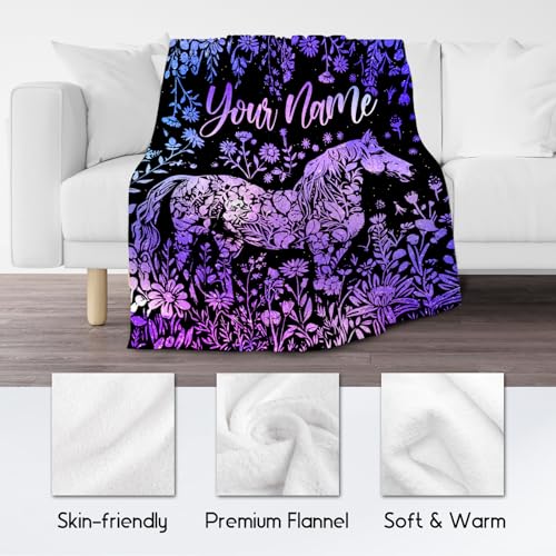 Custom Horse Blanket for Girls - Soft Fuzzy Throw Blanket Gifts - 60x80 Inches Cute Blankets for Bed, Couch & Living Room