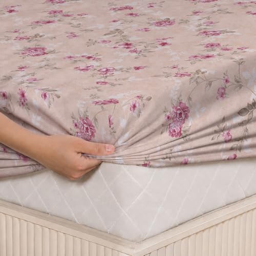 Image of LANE LINEN Symphony 100% Cotton 144TC King Bedsheet Set, 3 Piece, Printed | Printed 3-Piece Set With 1 King Fitted Bedsheet (1.83 x 1.98 M + 0.30D CM), 2 Pillow Covers, 144 TC, Soft & Breathable Cotton