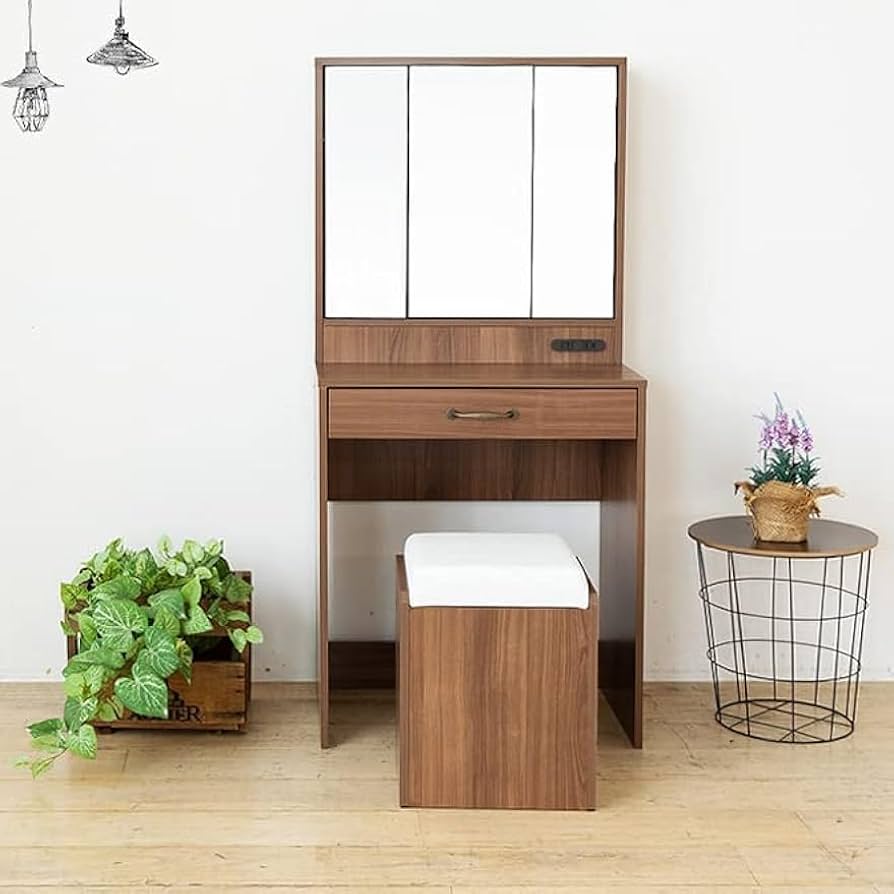 ドレッサー スツール付き コンセント付き 収納付き おしゃれ ブラウン Amazon｜ドレッサー コンセント付き おしゃれ 三面鏡 テーブル