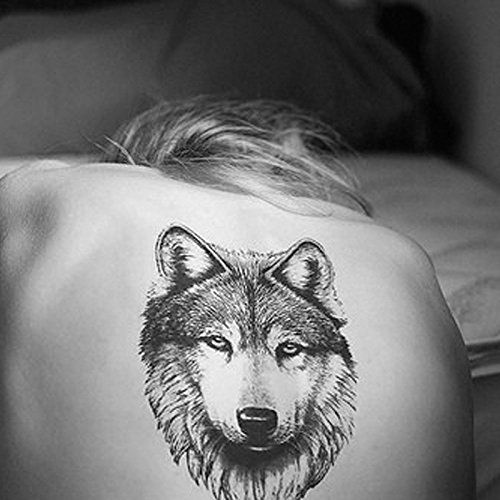 Yeeech Temporary Tattoo Paper Large Animal Wolf Head for Men Black