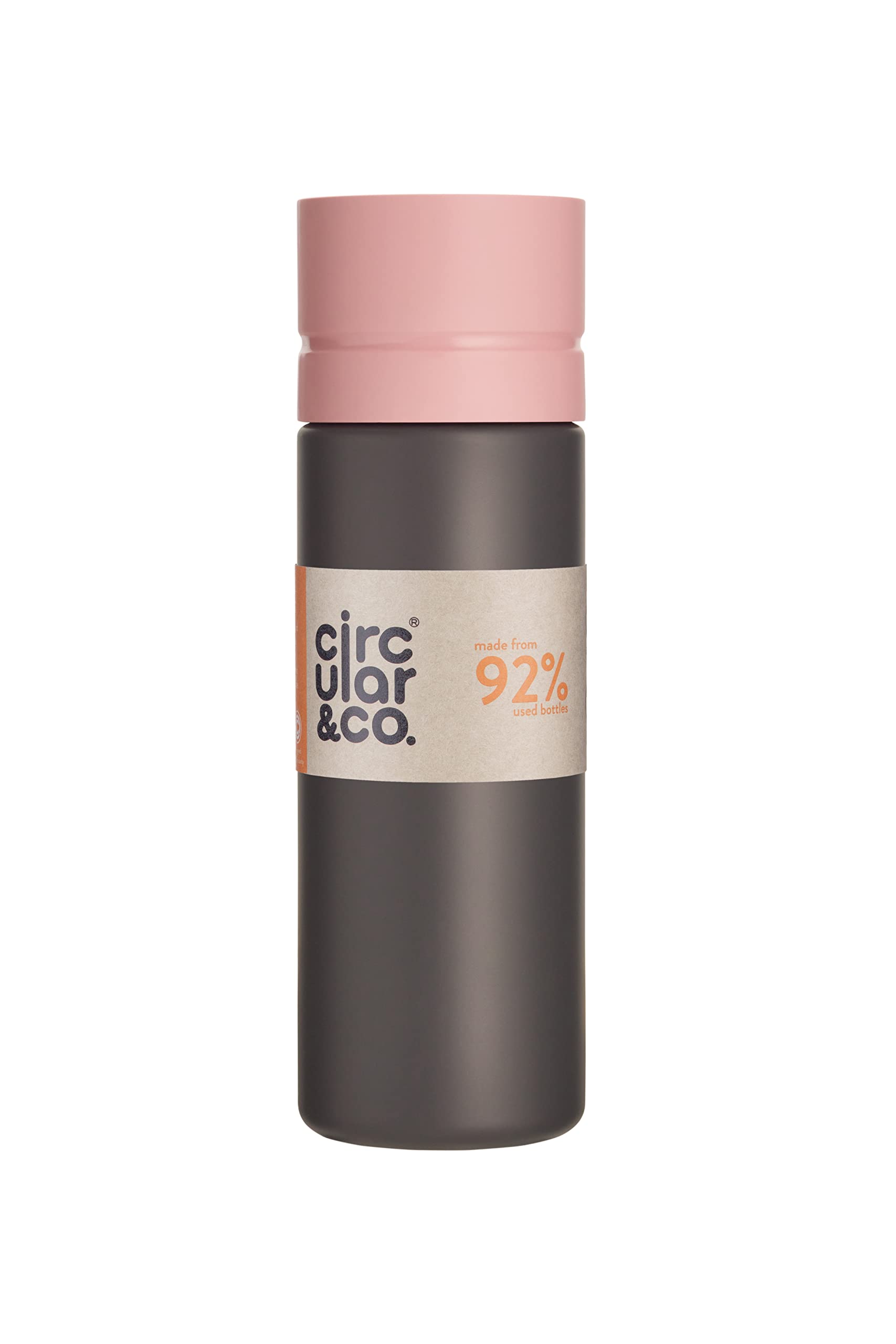 Circular and Co Leakproof 600ml Reusable Water Bottle made from 92% Single-Use Bottles (Grey Bottle & Pink Lid)