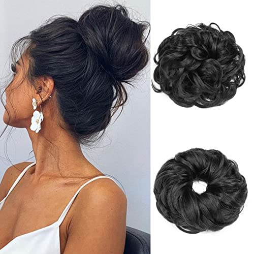Gairyan Chignon Facile per Capelli Chignon Finto Elastico Sintetico Ricci Ondulati Coda di Cavallo Updo Posticci per Capelli Voluminoso Mossi Ciambella Hair Bun Ponytail, Nero