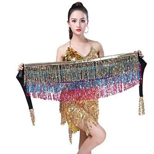 Image of VRITRAZ Women's Chiffon Belly Dance Hip Scarf Waistband Belt Skirt Mixed Colors Beads and Golded Coins