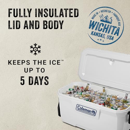 Image of Coleman Marine Cooler with Fully Insulated UV Guard Lid & Body, Keeps Ice for 3+ Days, Great for Boating & Fishing, 52qt /100qt Wheeled /120qt Options
