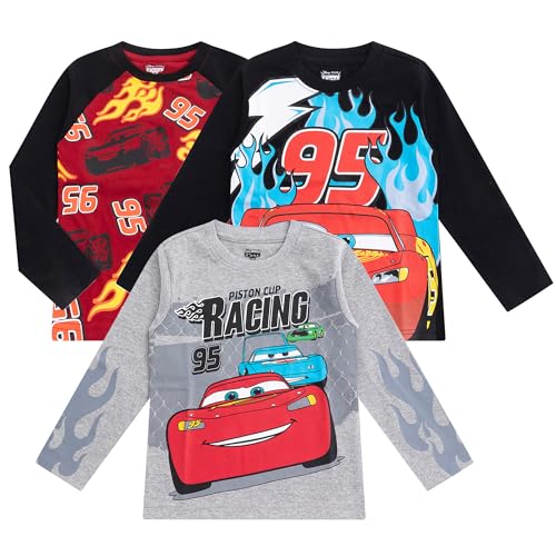 Disney Cars Lightning McQueen Boys 3 Pack Long Sleeve Shirt for Toddler and Big Kids