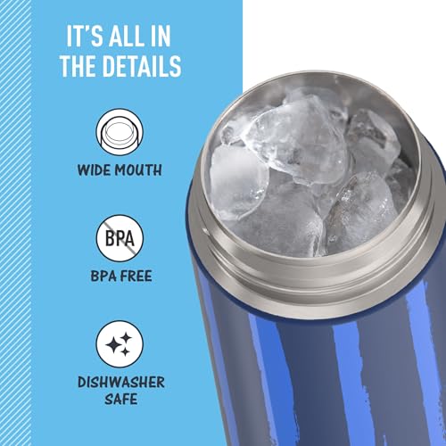 Image of THERMOS FUNTAINER 16 Ounce Stainless Steel Vacuum Insulated Bottle with Wide Spout Lid, Nautical Stripes