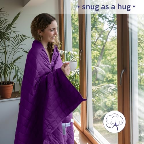 Image of YnM 12lbs Weighted Blanket for Adults, Cotton Heavy Bed Throw Blanket with Cooling Glass Beads for All Season Use, Ideal for One Person of 110lbs (60x80 Inches, Queen Bed, Fuchsia Purple)