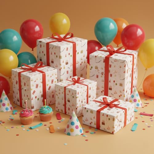 Image of QIPS | NUKKAD Printed Gift Wrapping Paper - Pack of 10 Sheets (19 inch x 29 inch) | Glossy Finish, 80 GSM Acid-Free Paper | Ideal for Birthdays, Baby Showers & Festivals (Cakes & Party Prints)