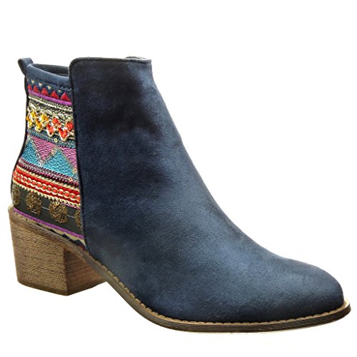 ANGKORLY - Zapatillas Moda Botines Cavalier Mujer Acabado Costura Pespunte Flashy Talón Tacón Ancho Alto 5.5 CM