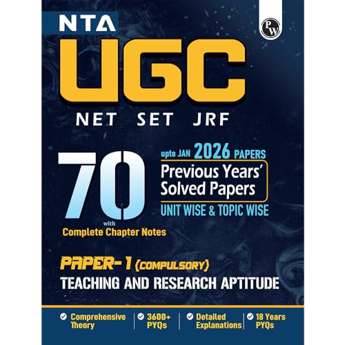 Image of PW UGC NET Paper 1 Book 2026 - Teaching & Research Aptitude PYQ | 70 Solved Papers (2009-June 2025) | Unitwise & Topicwise Previous Year Questions with Chapter Notes | NET, JRF, SET