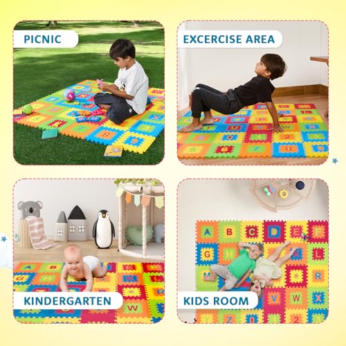 Image of Amazon Brand - Supples Pop Out Interlocking Playmat | Baby Puzzle Mat | Alphabets & Numbers Floor Mat | Multicolour |EVA Foam | Safe & Soft