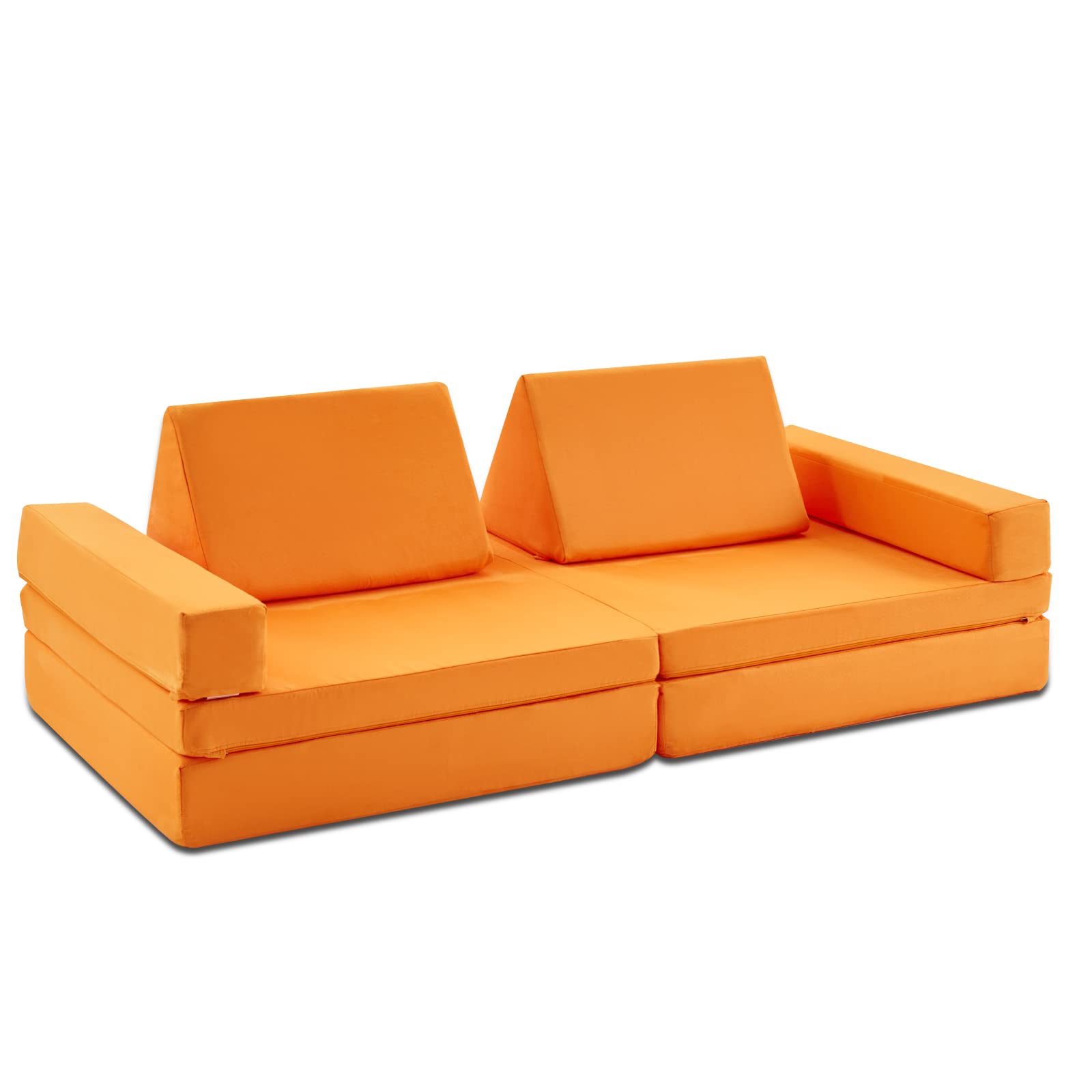 jela Kids Couch Extended Size 8PCS for Family, Floor Sofa Modular Funiture for Kids Adults, Playhouse Play Set for Toddlers Babies, Modular Foam Play Couch Indoor 66" x 33" x 22" Yellow