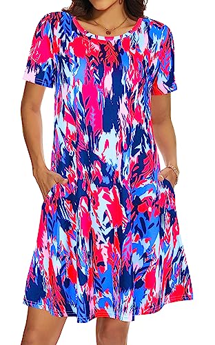 Image of Casual Summer Dresses for Women Beach Sun Dress Short Sleeve Tshirt Dress with Pockets