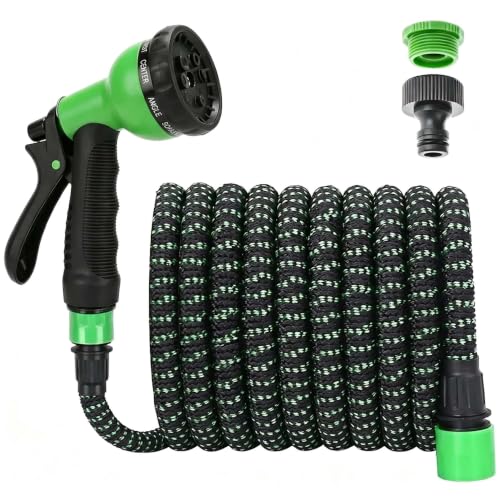 Tubo Giardino Estensibile 15m (50FT), Tubo Irrigazione Espandibile Flessibile Anti Attorcigliamento con Pistola Spruzzo 7 Funzioni, Canna Acqua con Adattatori 1/2