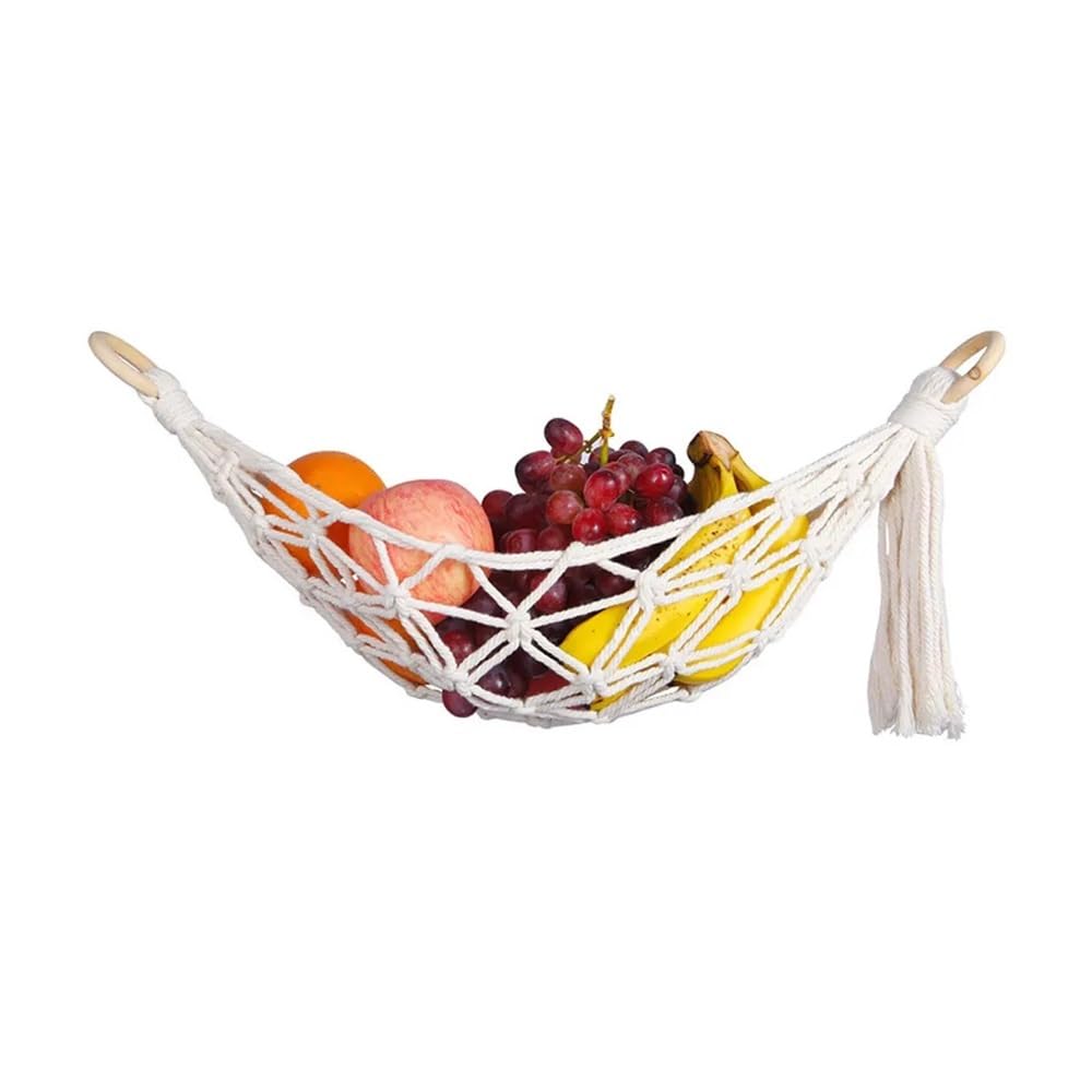 Shungong Boho Woven Fruit Veggie Hammock Under Cabinet Kitchen Hanging Storage Basket(01)