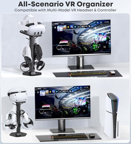 Image of Kosker Headphone & Controller Stand with VR Holder Stand for Desk, Universal VR2 Gaming Headset Stand for PS5 /Xbox /PSVR2 /Meta Quest, Controller /VR Storage with Cable Organizer, Sega Genesis Consoles