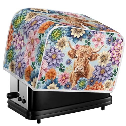 Image of 2 Slice Toaster Dust Cover with Top Hook Kitchen Small Appliance Bread Toaster Oven Dustproof Cover Kitchen Bakeware Protector Boho Floral Highland Cow
