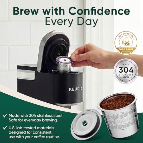 Image of Stainless Steel Reusable K Cups for Keurig 2.0, Keurig Mini, K-Express, K-Classic, K-Elite, K-Compact, K-Mini Mate Single-Serve Coffee Makers by PureHQ - Refillable Metal Coffee Filters - 2 Pack