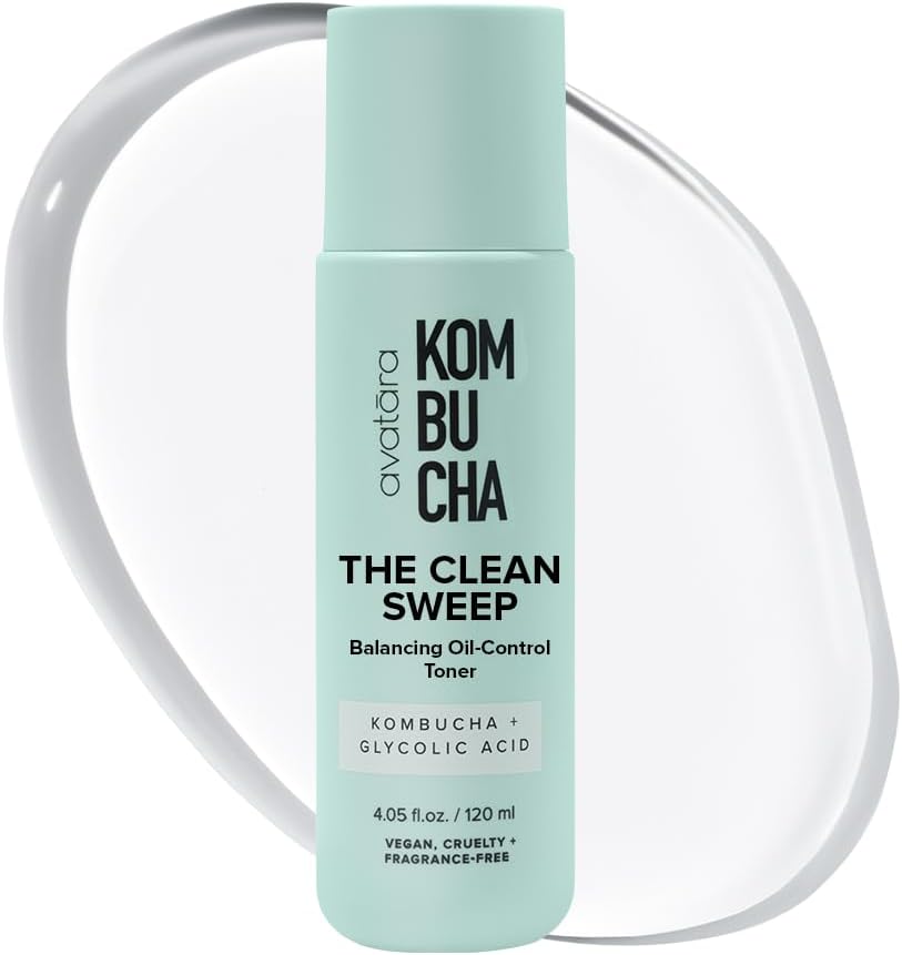 Avatara - Kombucha The Clean Sweep Face Toner, Glycolic Acid Toner for Face, Face Exfoliator with Witch Hazel and Bakuchiol, Calming Pore Minimizer for Face, Hydrating Skincare for Teens, 4.05 fl. Oz