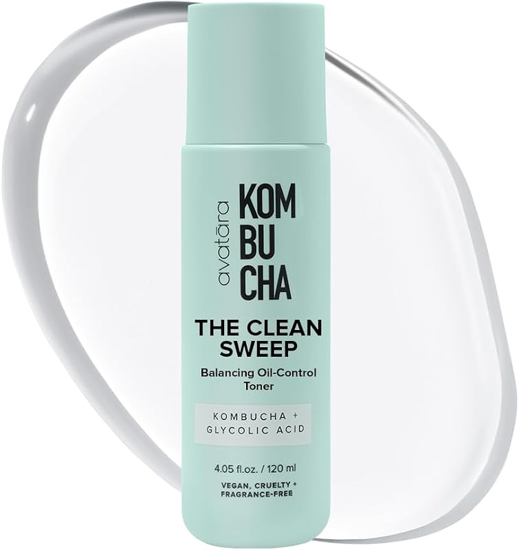 Kombucha The Clean Sweep Face Toner, tónico de ácido glicólico para la cara, exfoliante facial con hamamelis y bakuchiol, minimizador de poros calmante para la cara, cuidado hidratante de la piel para adolescentes, 4.05 fl. Onz