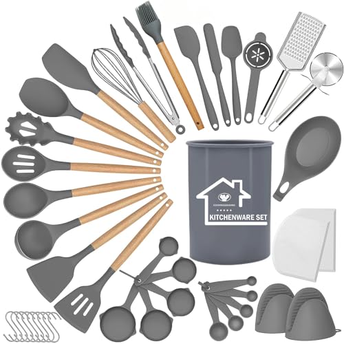 UXIYI Silicone Kitchen Utensils Set, 43pcs Silicone Kitchen Cooking Utensil Set