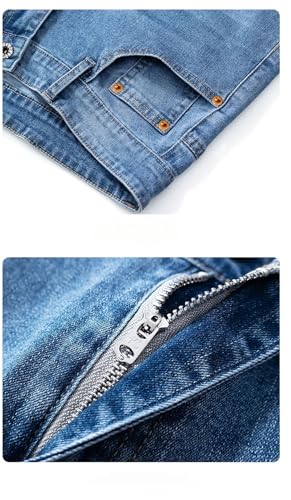 Men's Summer Thin Straight Jeans Loose Business Casual Trousers Soft Breathable Denim Pants with Elastic Waist2