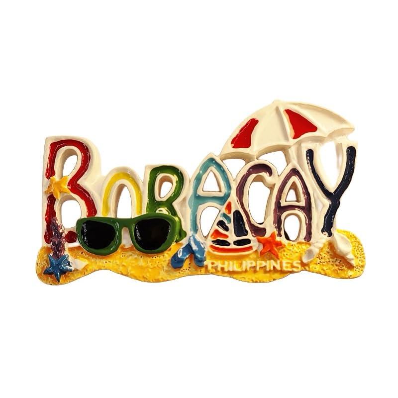 Boracay Philippines Souvenir Fridge Magnet, 3D Resin Beach Design with Umbrella & Sunglasses,...
