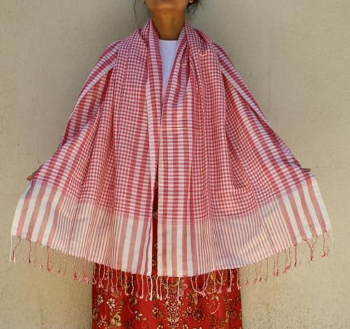 pink kroma cotton scarf Cambodian handmade scarf high qulity kroma pink scaf2