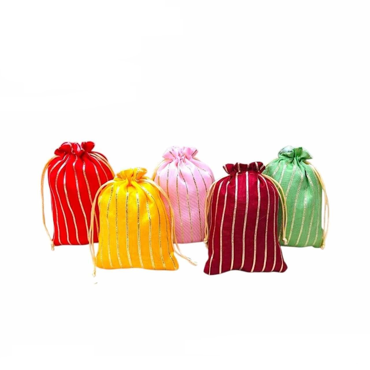 Silk Thin Gotta Lining Gift Packing Pouches for Ladies, Potli Bags for Return Gifts, Ethnic Potli Pouches for Dry Fruit Packing, Mehendi Party Favors Gift Bags (10 x 8 CM)-image-17