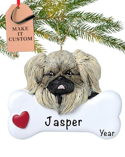 Personalized Pekingese Dog Bone Ornament 2026 for Dog Moms & Dads, Heart