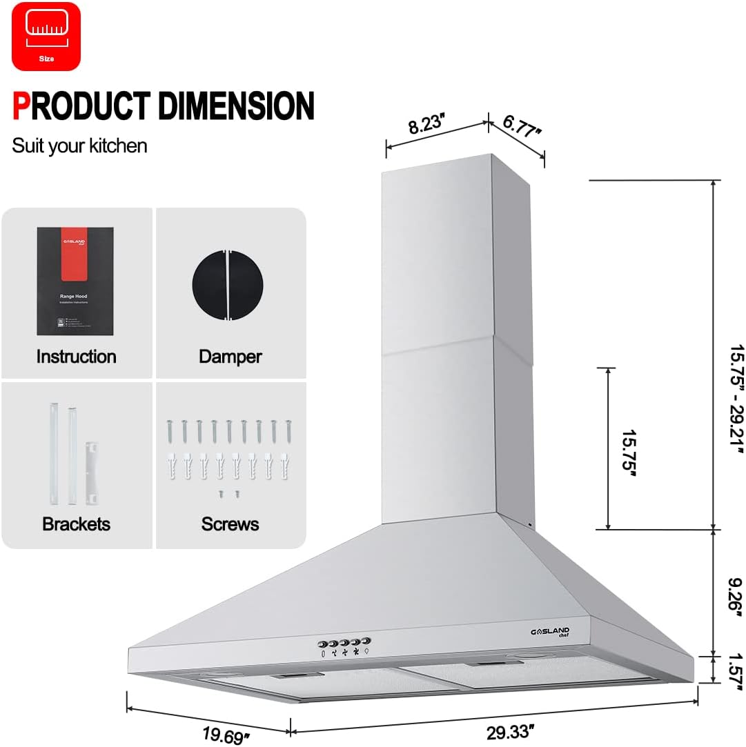 Review Discount 30 Range Hood, GASLAND Chef PR30SP Wall Mount Range Hood with LED light, 450 CFM Ducted Vent Hood, 3 Speed Exhaust Hood Fan, Button Control, Chimney Style, Aluminum Filter, Stainless Steel Exclusive Discount 🔥 30 Range Hood, GASLAND Chef PR30SP Wall Mount Range Hood with LED light, 450 CFM Ducted Vent Hood, 3 Speed Exhaust Hood Fan, Button Control, Chimney Style, Aluminum Filter, Stainless Steel