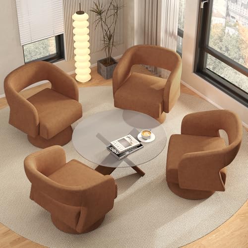 Luxanimarion Swivel Barrel Accent Chair,Oversized Round Swivel Chairs,Modern Luxury 360 Degree Living Room Vanity Chair for Bedroom Office,Caramel