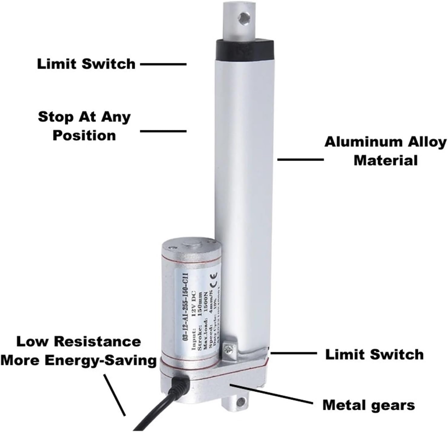 100mm/4インチ ソーラーストローク リニアアクチュエーター 12V DC 120KG 負荷6.5mm/秒 速度リニア電子スター