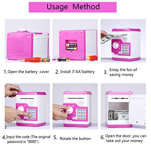 Kingsida Piggy Bank Cash Coin ATM Bank Electronic Coin Money Bank for Kids (White and Pink)