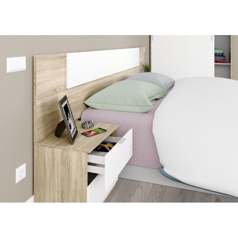 HOGAR24 ES Cabecero + 2 mesitas Color Blanco artik y Roble Canadian