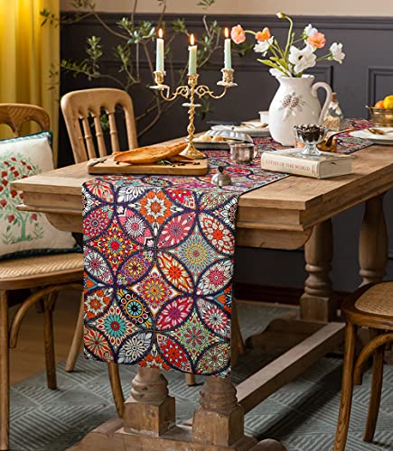 Tischläufer Rot Tischläufer Boho Style Boho Tischläufer Bunt Ornament Kommode Tischläufer Winter für Restaurants Tischdecken Gartentisch Leinen Baumwolle Hochzeit Tischläufer Weihnachten 33 X183cm (A)