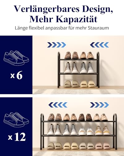 Kitsure Ausziehbares Schuhregal, 2-stöckiger Verstellbarer Metall-Schuhorganisator, Robustes und rostbeständiges Schuhregal für Eingangsbereich, Kleiderschrank oder Schlafzimmer