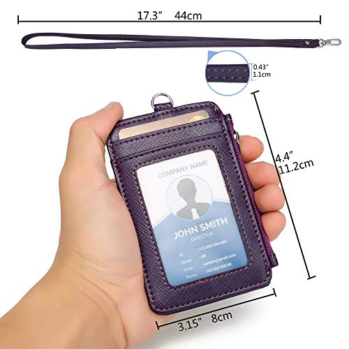 Leamekor Id Badge Holder With Neck Lanyard Pu Leather Id Badge Wallet Case With 1 Id Window, 4 Card Slots, 1 Side Zipper Pocket #TOP5