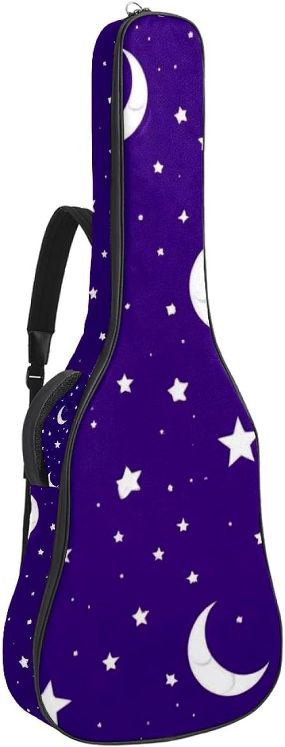 40/41/42-inch Stars and Moon Acoustic Guitar Bag With Adjustable Shoulder Strap And 2 Storage Bags. Guitar Bag With Back Hanging Loop, Electric, and Classical Guitars
