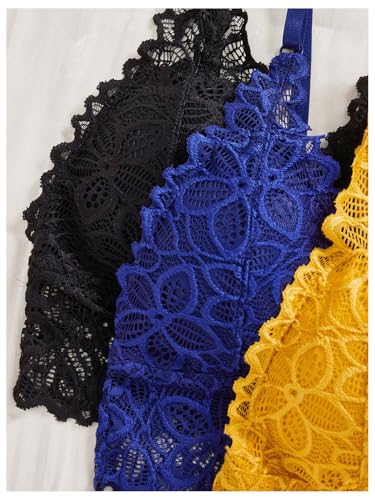 Image of Verdusa Women's Lingerie Sets 6 Piece Lace Bow Floral Underwear Bras Wireless Padded Bra and Panty Set