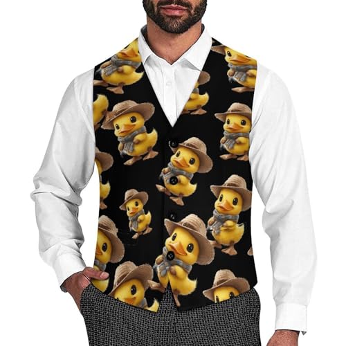 Cute Yellow Duck Small Mens Suit Vests V-Neck Casual Vest Dress Formal Tuxedo Wedding Waistcoat
