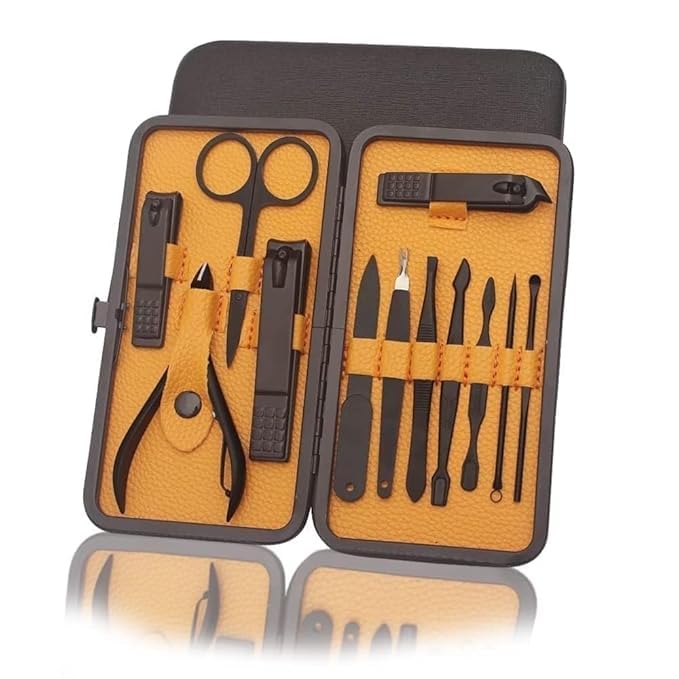 Essentials Manicure Set Nail Clippers, Stainless Steel Nail Scissors Grooming Kit, Acne needle, Blackhead Tool Leather Travel Case-image-4