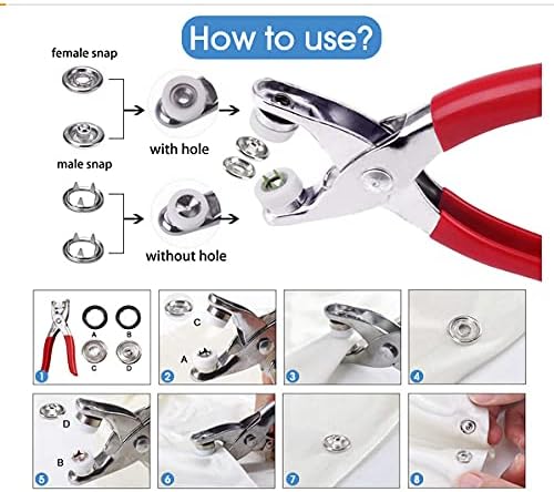 Miniatura 3 de Yofuly Juego de 400 juegos de herramientas de cierre a presión, botones de metal de 0.374 in con alicates de cierre para ropa, costura y